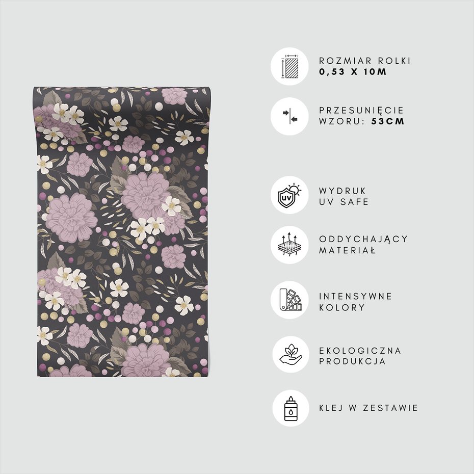 Tapeta - kwiaty, liście, kropki