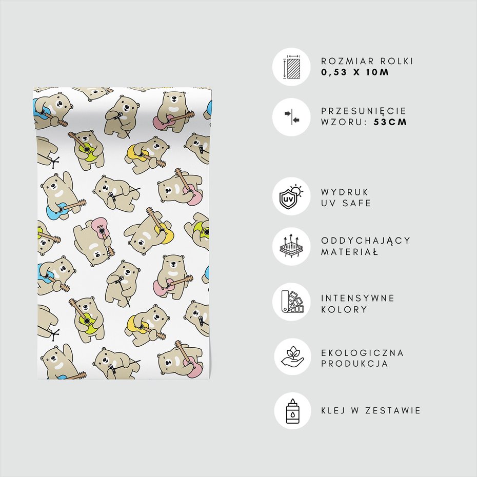 Tapeta - dziecięca, niedźwiedzie, gitary, mikrofony