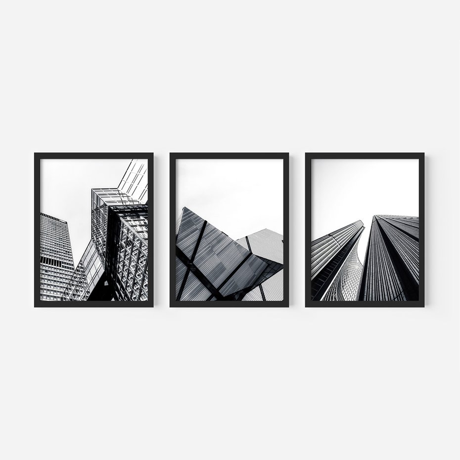 Zestaw obrazy w ramie, plakaty - architektura, budynki, miejski - rama czarna