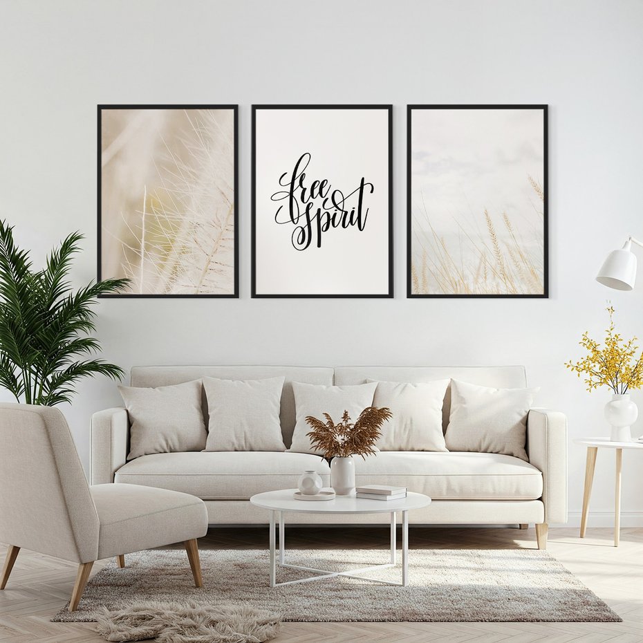 Zestaw obrazy w ramie, plakaty - trawa, natura, lekkość - rama czarna