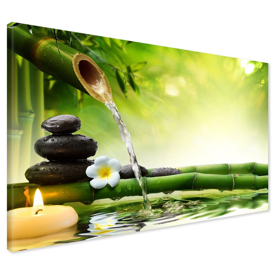 Obraz na płótnie - bambus, woda, kamienie