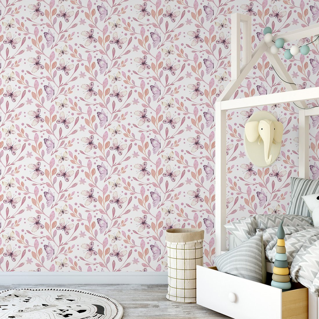 Tapeta - motyle, liście, ornamenty