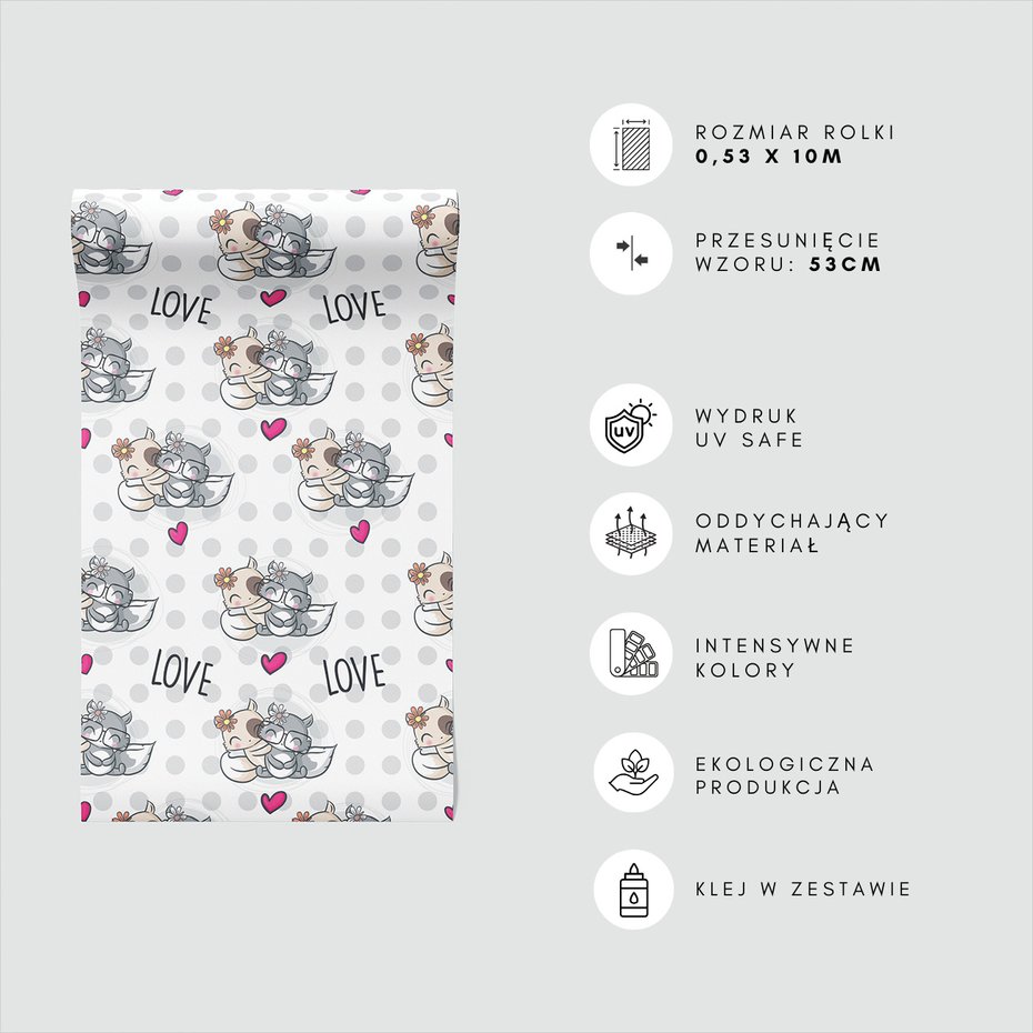 Tapeta - dziecięca, zwierzęta, serca, miłość