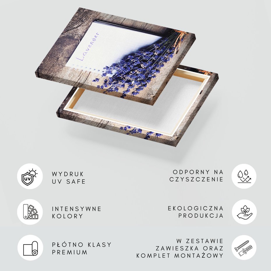Obraz na płótnie - lawenda, notatnik, drewno