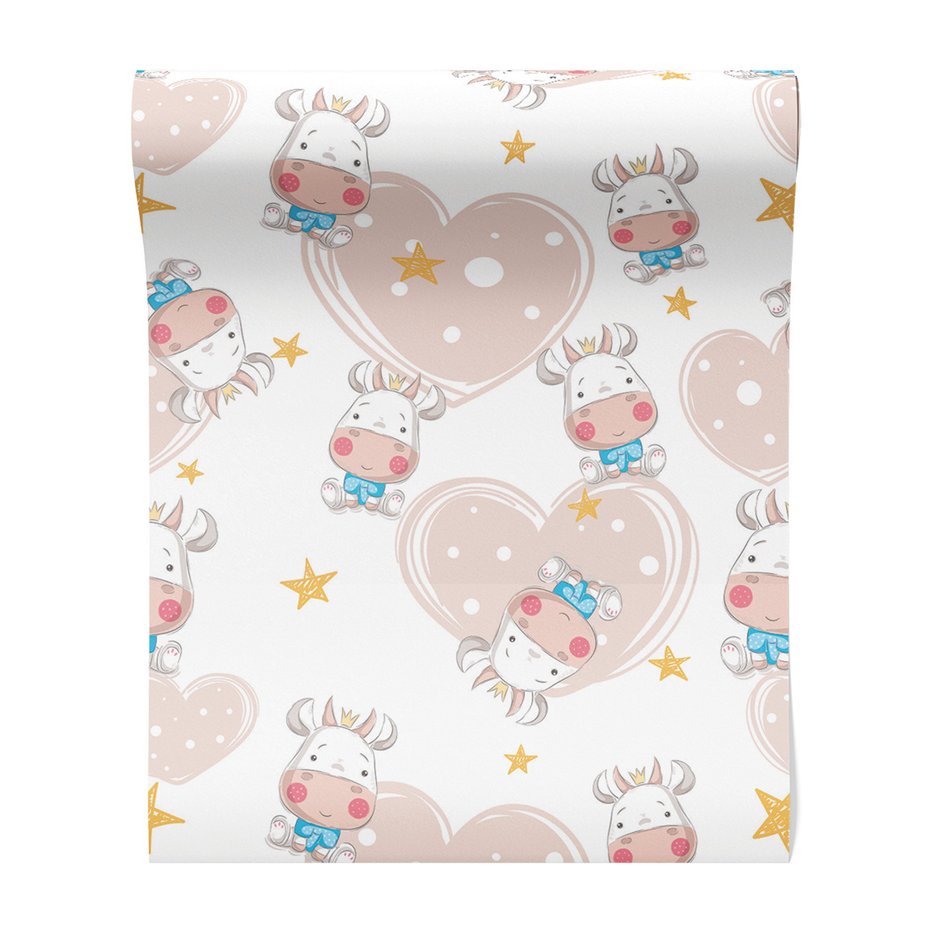 Tapeta - dziecięca, krowa, serce, gwiazda