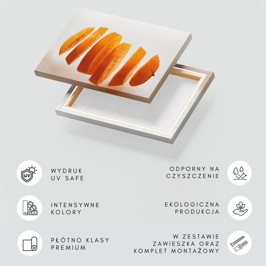 Obraz na płótnie - pomarańcza, plasterki, owoce