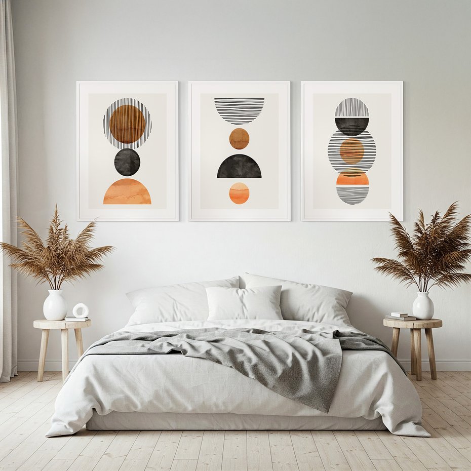 Zestaw obrazy w ramie, plakaty - abstrakcja, geometria, minimalizm - rama biała