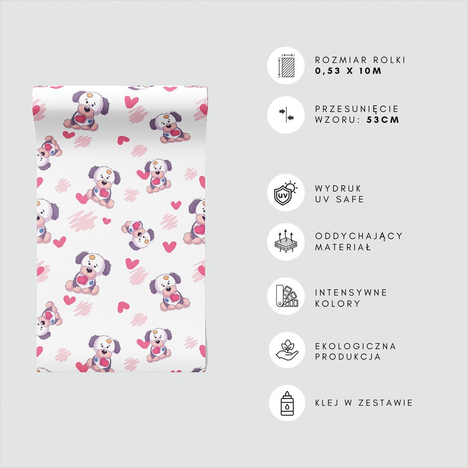 Tapeta - dziecięca, pies, serce,