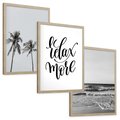 Zestaw obrazy w ramie, plakaty - palmy, morze, relax - rama drewno