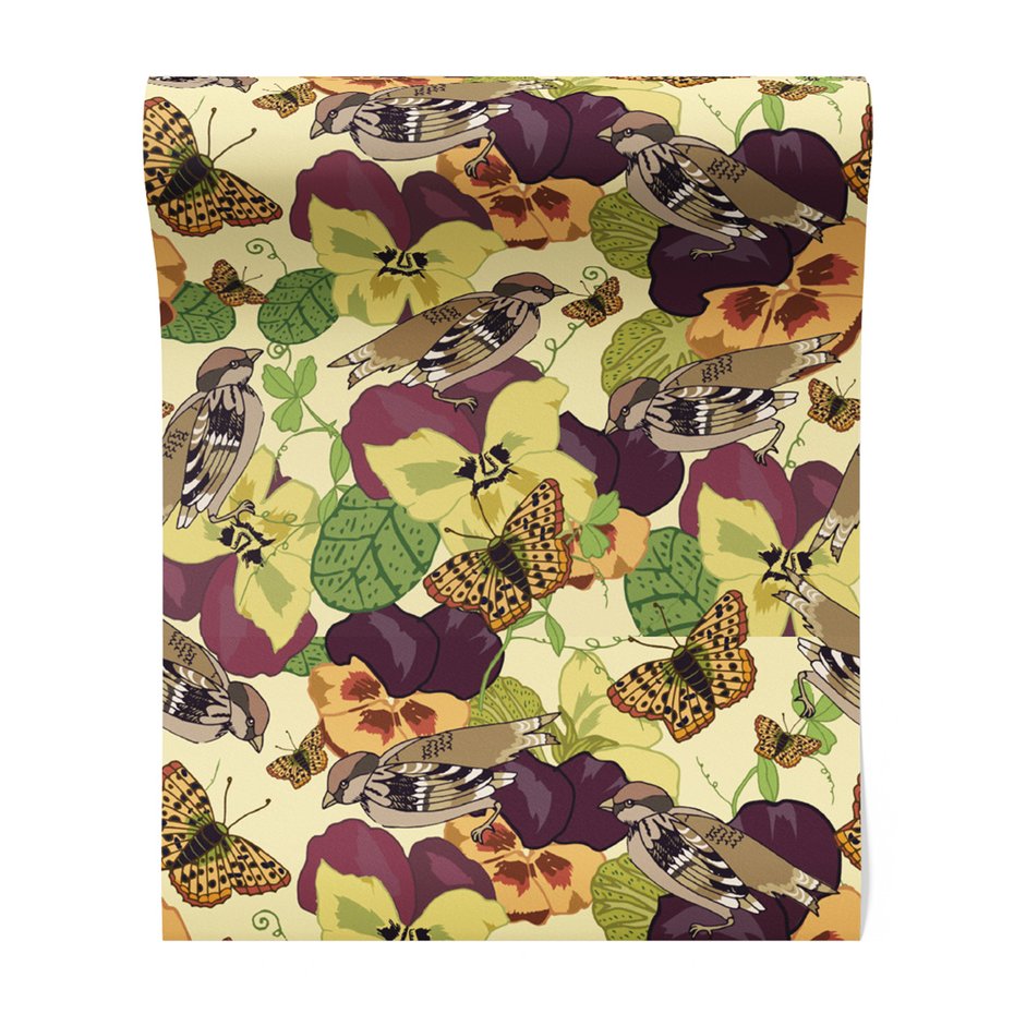 Tapeta - kwiaty, ptaki, motyle