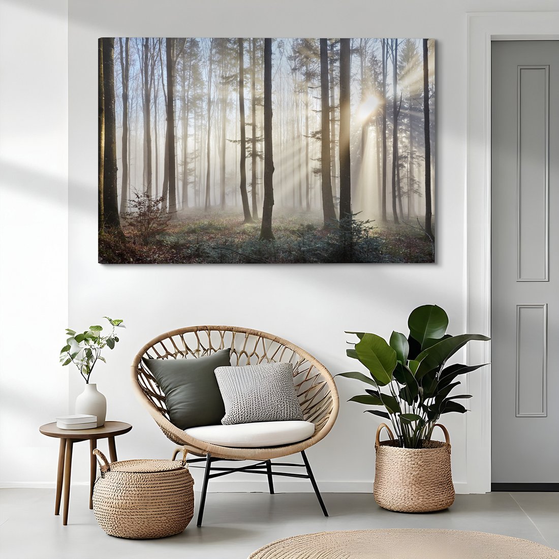 Obraz na płótnie - las, drzewa, mgła