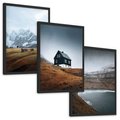 Zestaw obrazy w ramie, plakaty - góry, domy, krajobraz - rama czarna