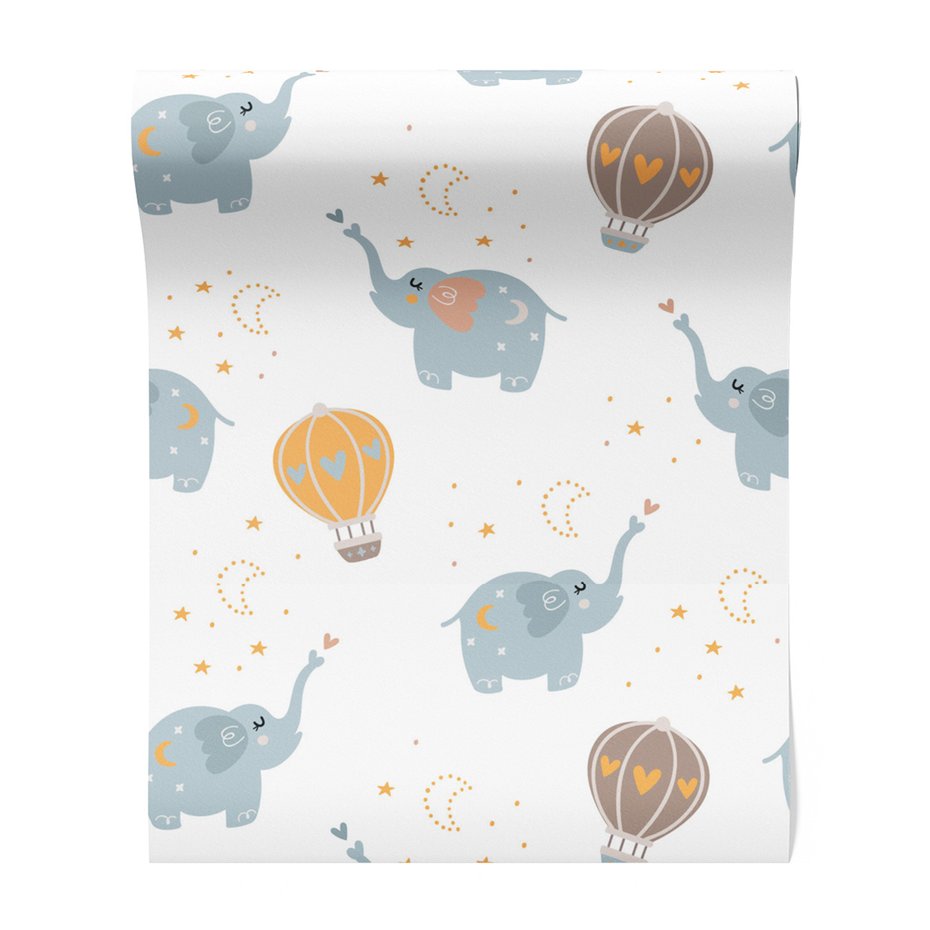 Tapeta - dziecięca, słonie, balony, gwiazdy