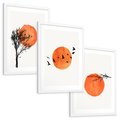 Zestaw obrazy w ramie, plakaty - Słońce, Ptaki, Drzewa - rama biała