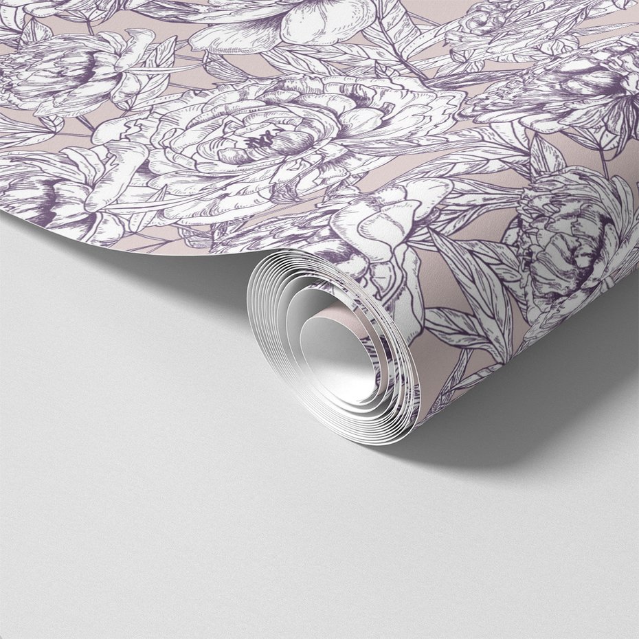 Tapeta - kwiaty, liście, rysunek