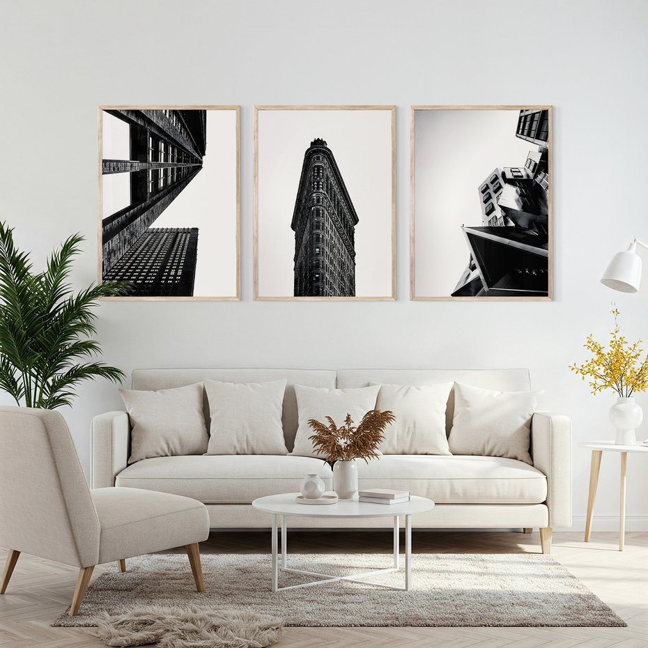 Zestaw obrazy w ramie, plakaty - architektura, budynki, miejski - rama drewno