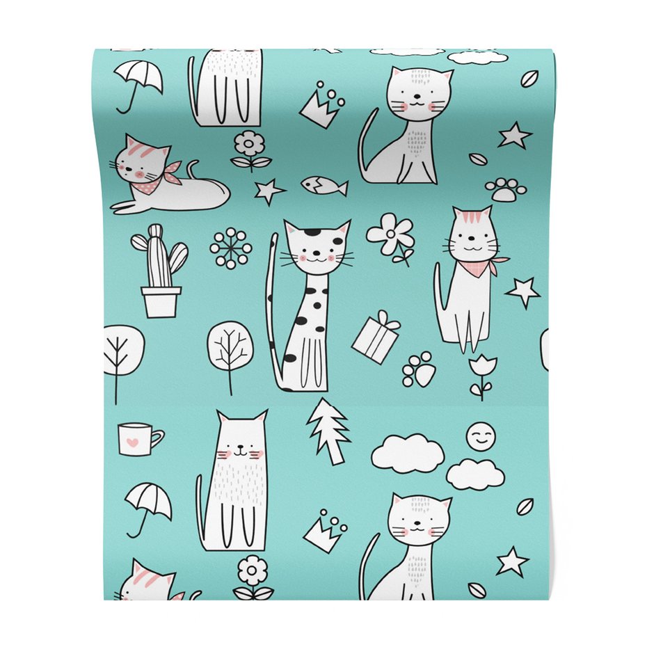 Tapeta - dziecięca, koty, wzór, tło