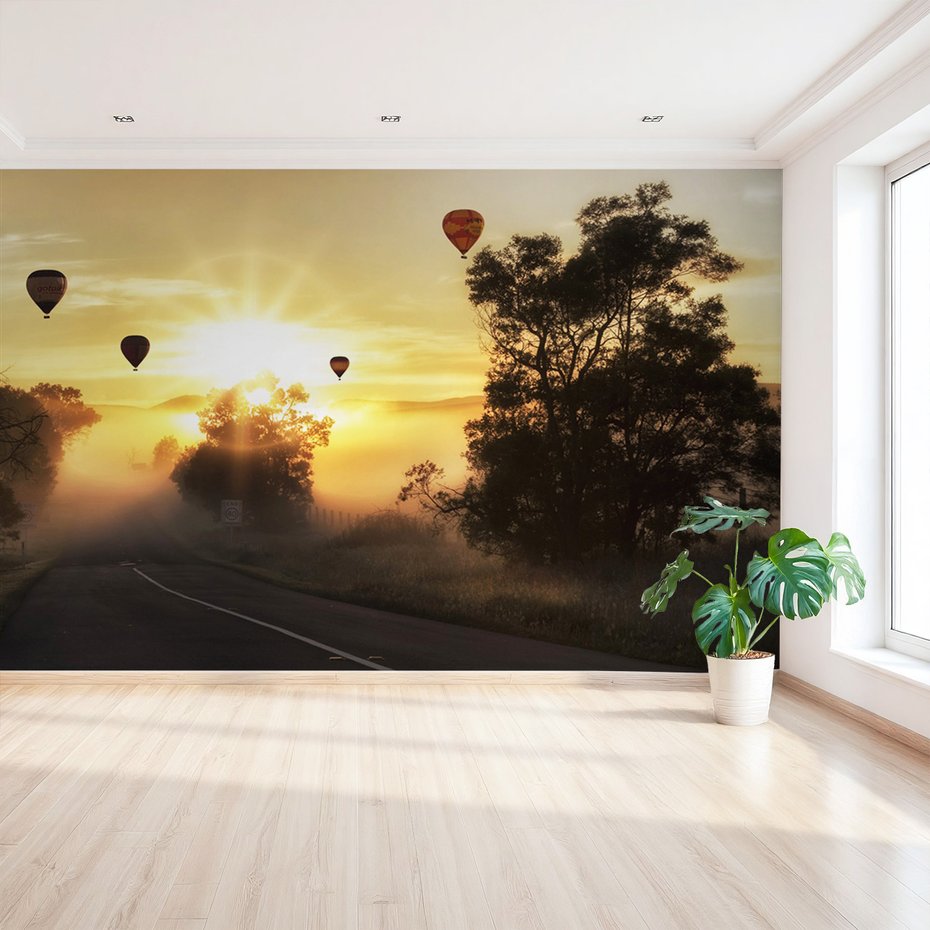 Fototapeta - balony, wschód słońca, mgła