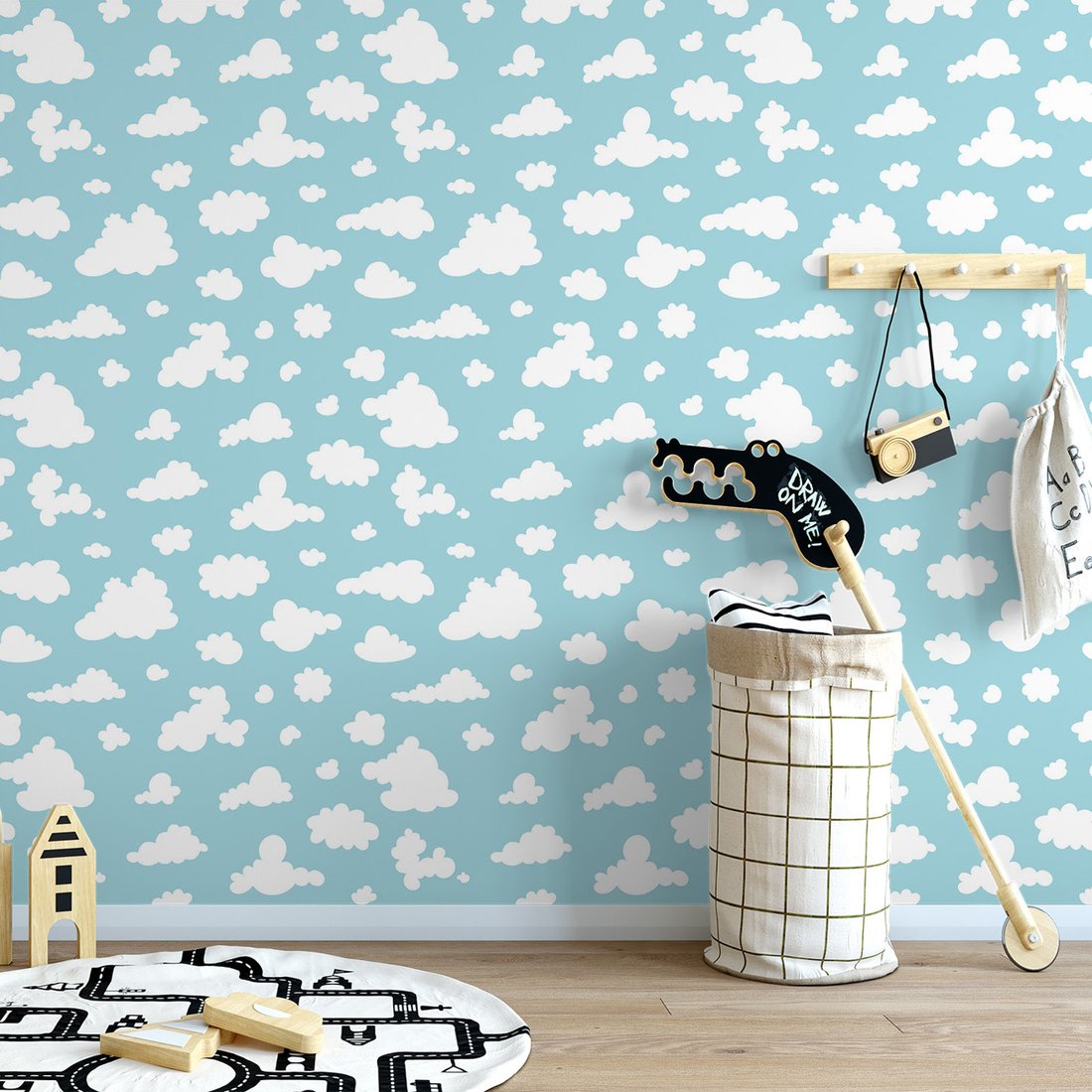 Tapeta - dziecięca, chmury, niebo,