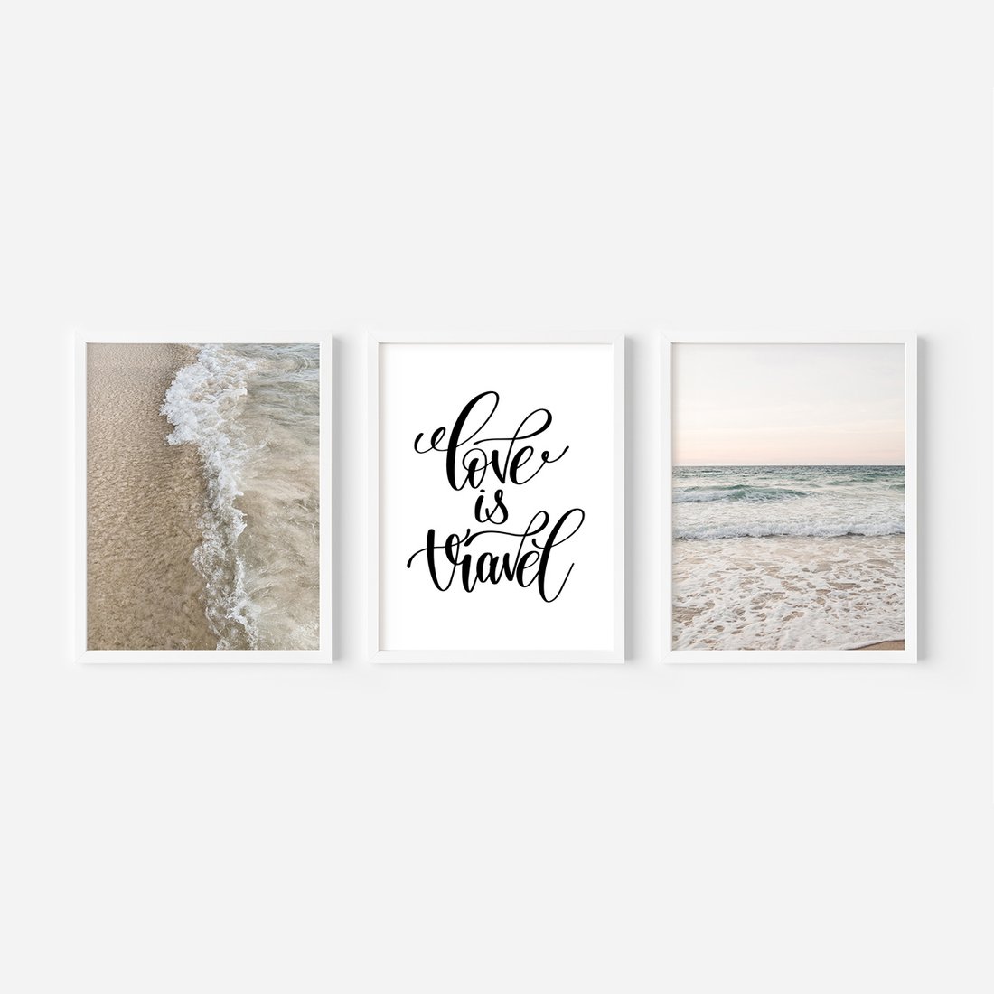 Zestaw obrazy w ramie, plakaty - plaża, woda, morze - rama biała