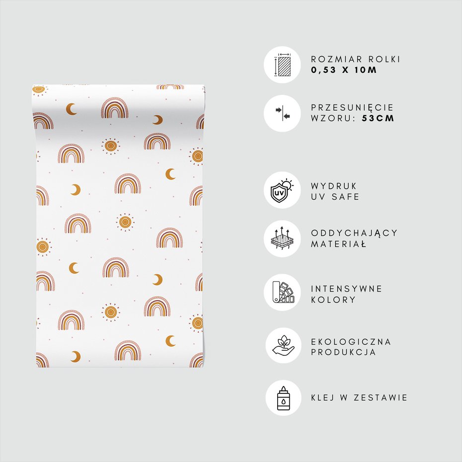 Tapeta - dziecięca, tęcza, słońce, księżyc