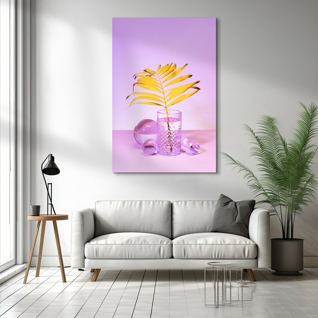 Obraz na płótnie - liść, szkło, kula