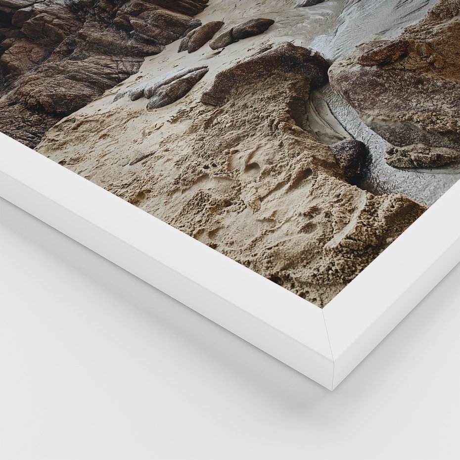 Zestaw obrazy w ramie, plakaty - plaża, morze, skały - rama biała