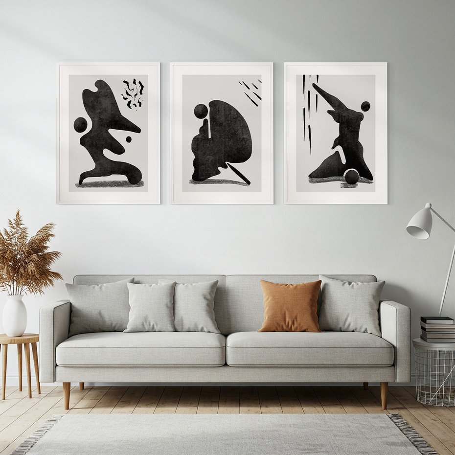 Zestaw obrazy w ramie, plakaty - abstrakcja,minimalizm,nowoczesne - rama biała