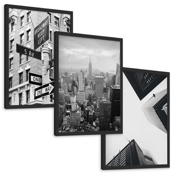 Zestaw obrazy w ramie, plakaty - miasto, architektura, budynki - rama czarna