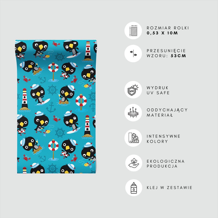 Tapeta - dziecięca, pingwin, morze, kotwica