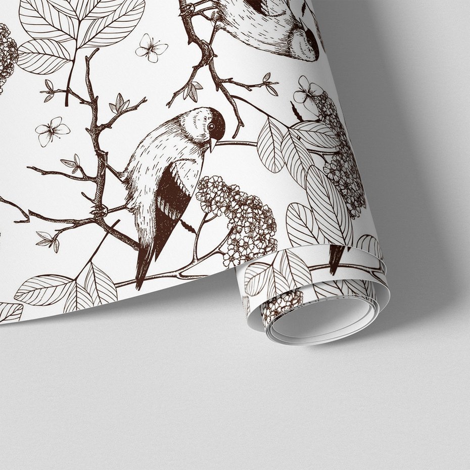 Tapeta - ptaki, gałąź, kwiaty