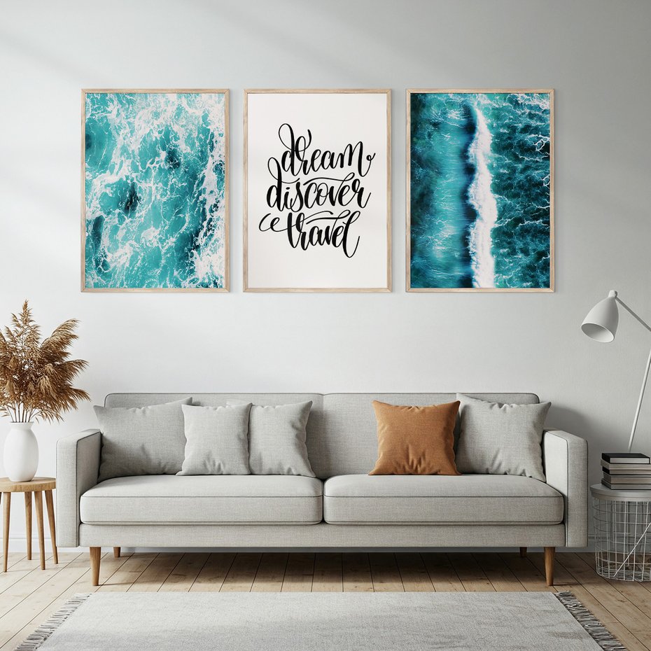 Zestaw obrazy w ramie, plakaty - woda, morze, ocean - rama drewno