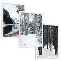 Zestaw obrazy w ramie, plakaty - zima, śnieg, las - rama biała
