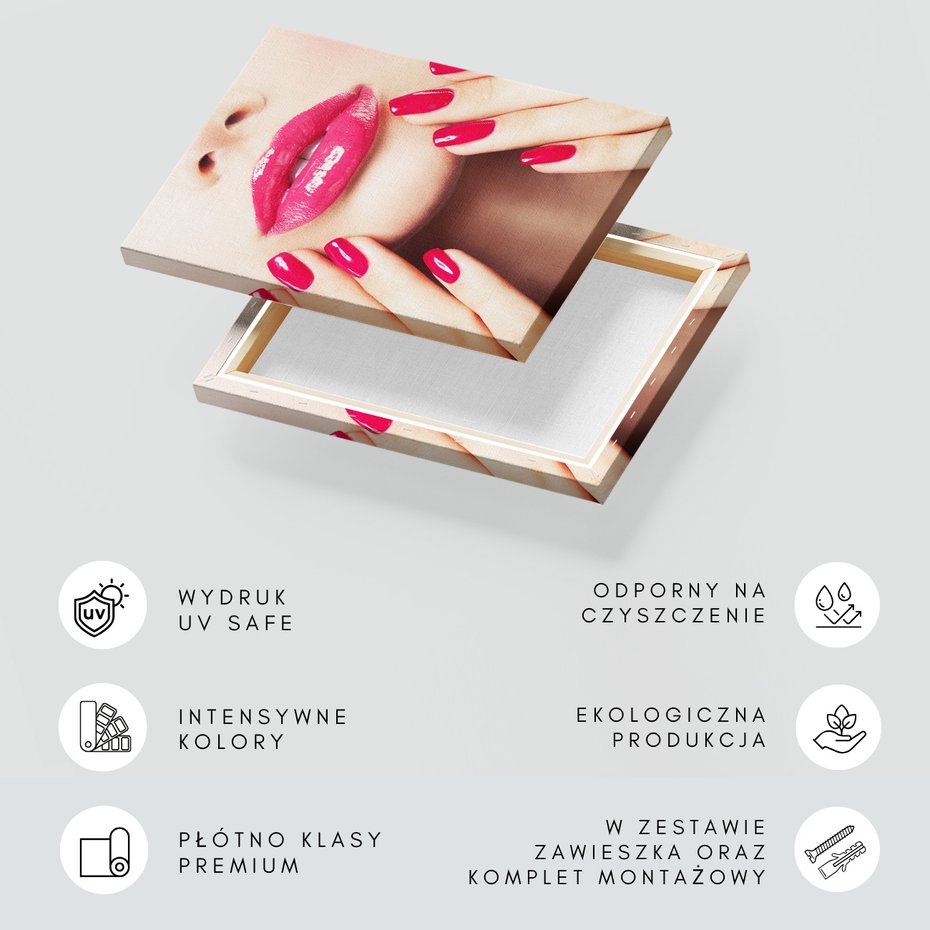 Obraz na płótnie - usta, paznokcie, dłonie