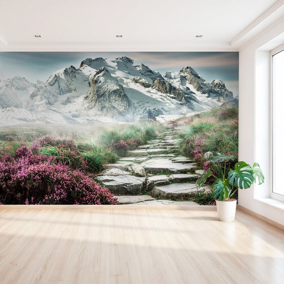 Fototapeta - góry, kamienie, kwiaty