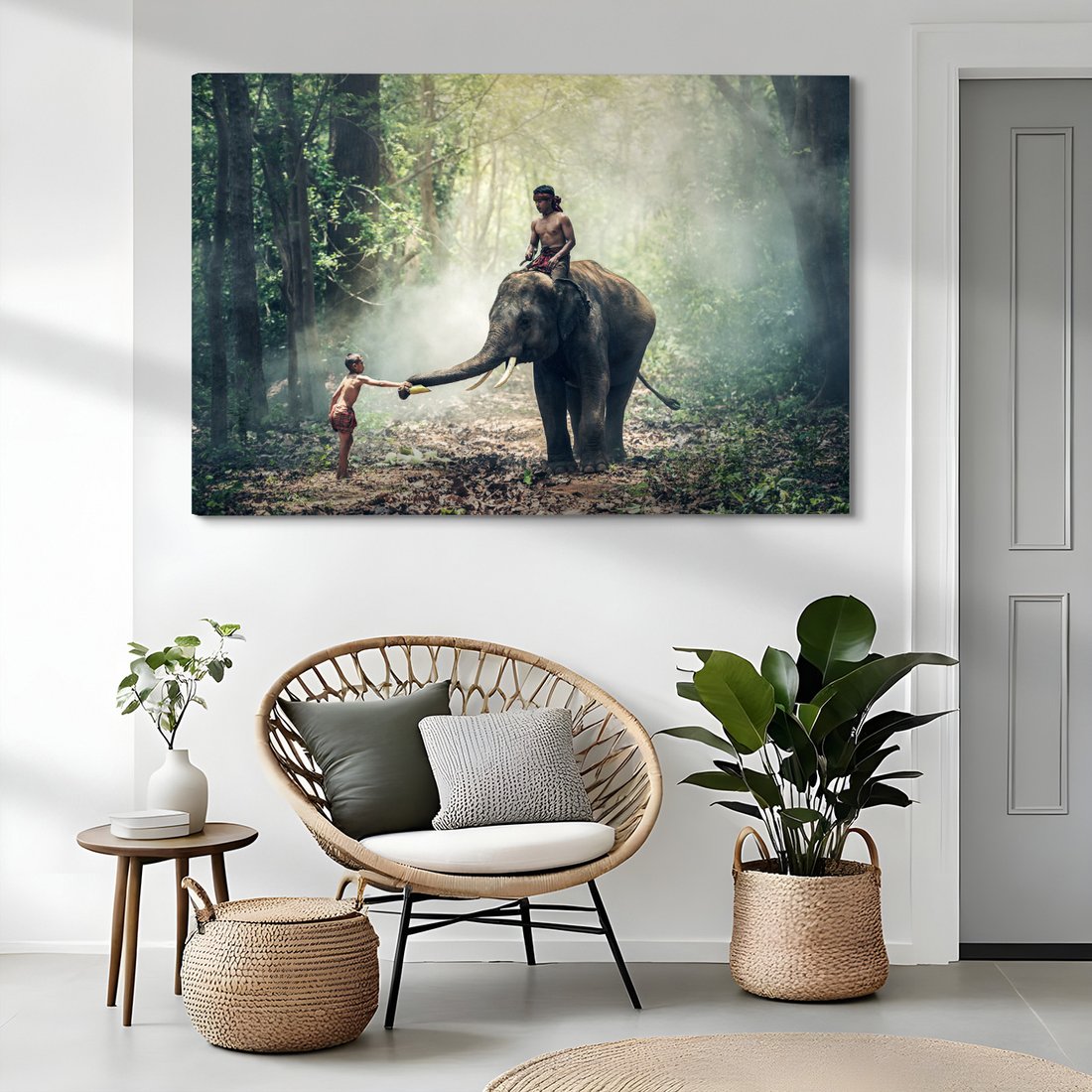 Obraz na płótnie - słoń, chłopiec, las