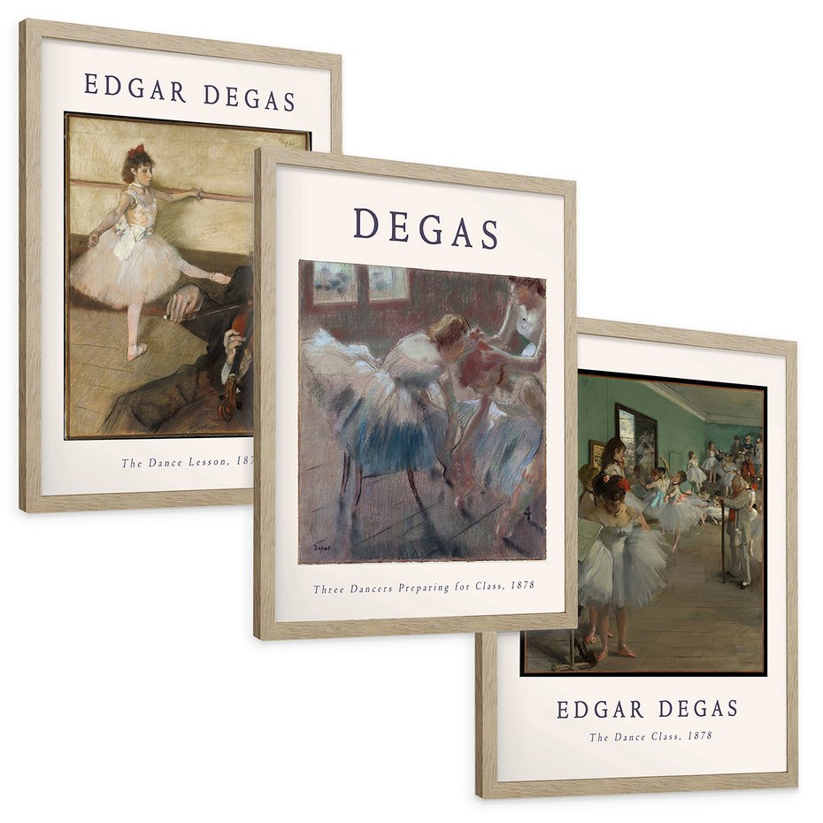 Zestaw obrazy w ramie, plakaty - balet, tancerki, Degas - rama drewno