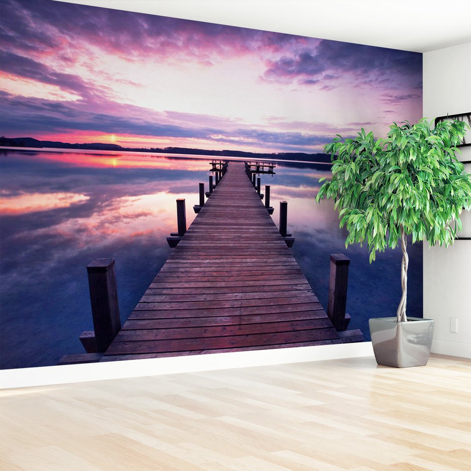 Fototapeta - jezioro, molo, zachód słońca