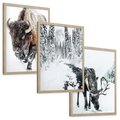Zestaw obrazy w ramie, plakaty - bizon, łoś, zima - rama drewno