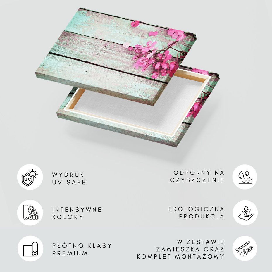 Obraz na płótnie - kwiaty, różowy, drewno