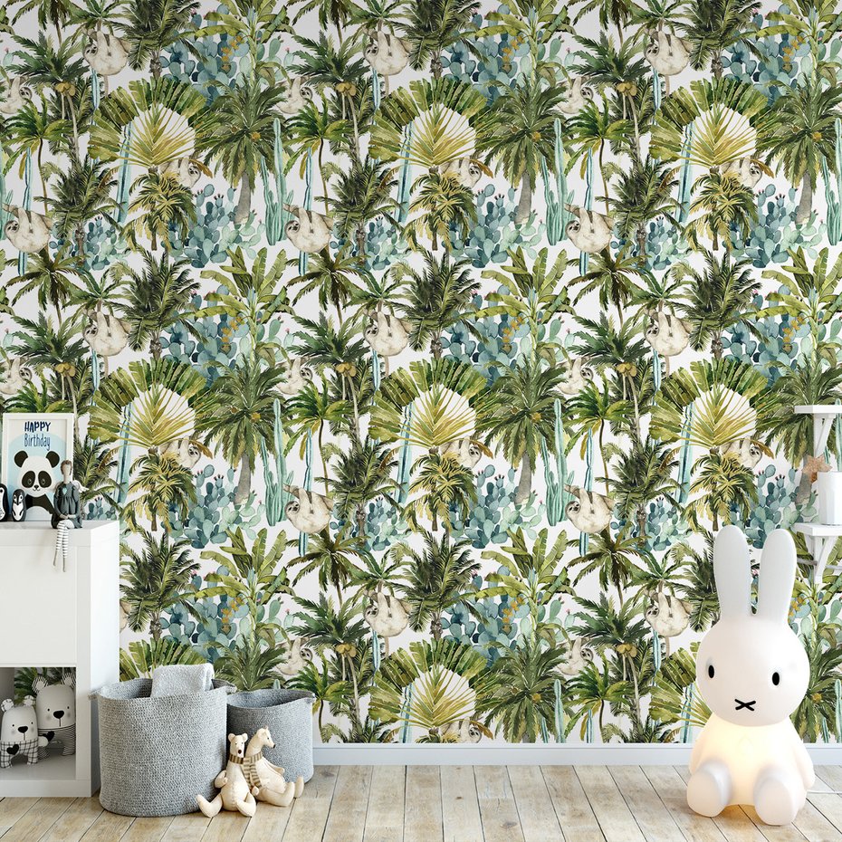 Tapeta - leniwce, palmy, kaktusy