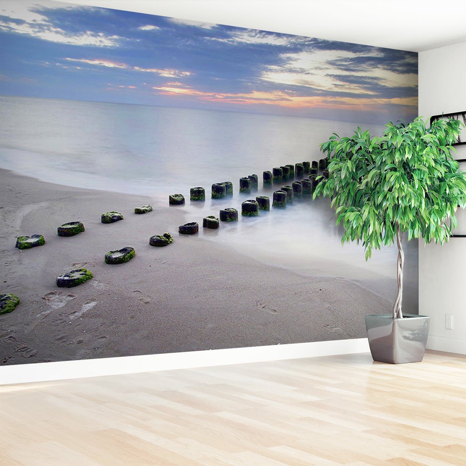 Fototapeta - plaża, morze, drewno