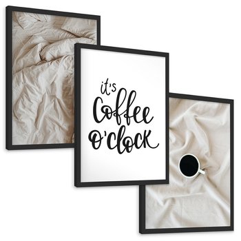 Zestaw obrazy w ramie, plakaty - pościel, kawa, relaks - rama czarna