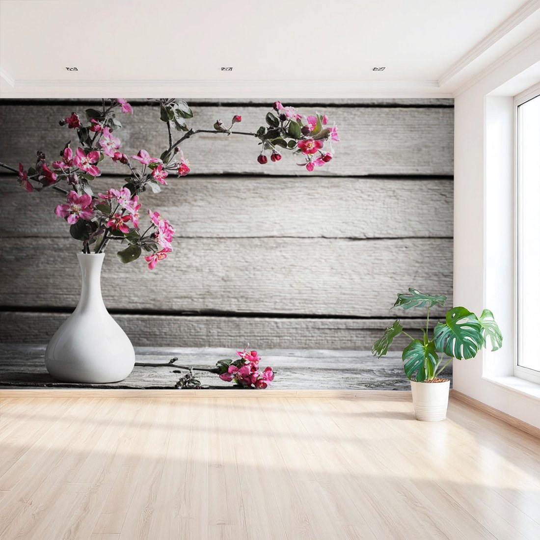 Fototapeta - kwiaty, wazon, drewno