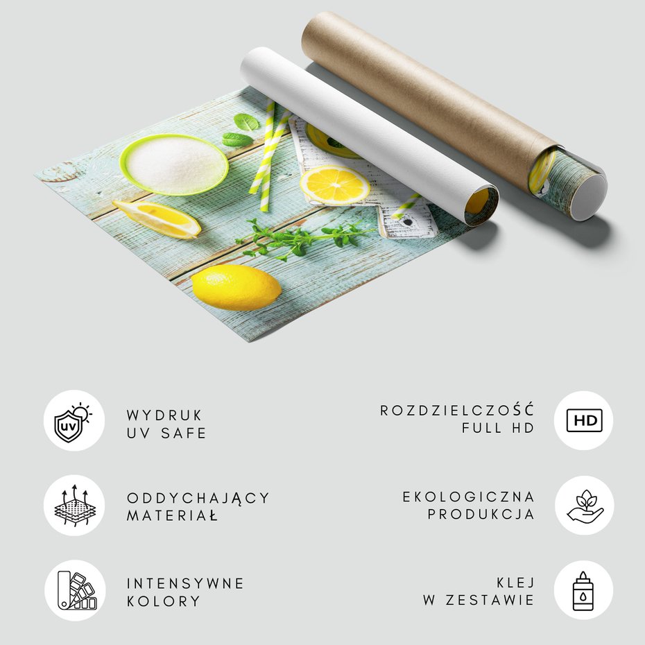 Fototapeta - cytryna, napój, mieta