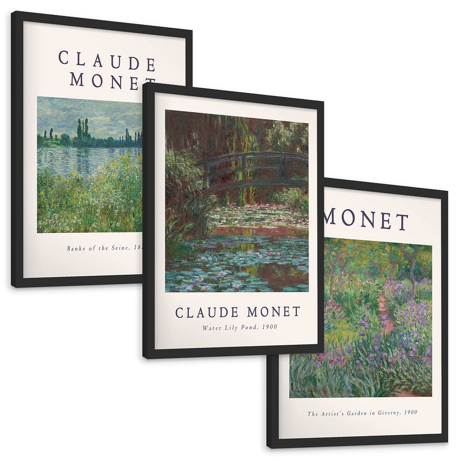 Zestaw obrazy w ramie, plakaty - Monet, Impresjonizm, Natura - rama czarna