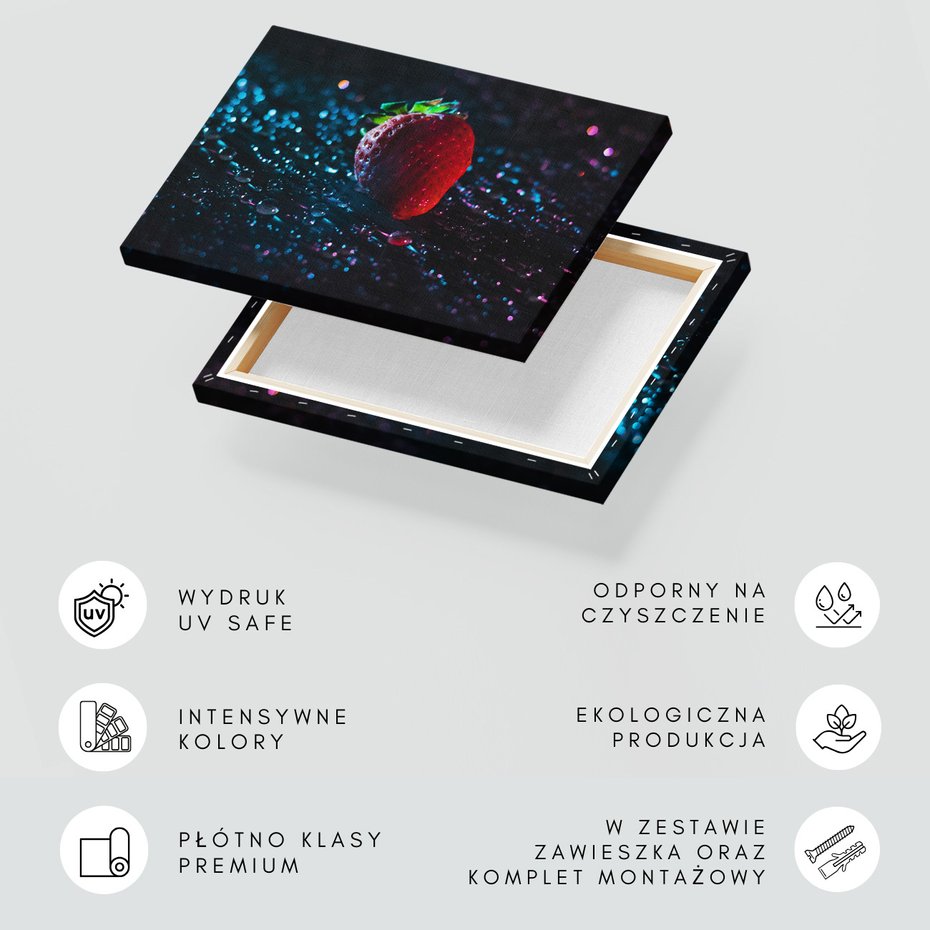 Obraz na płótnie - truskawka, owoce, krople