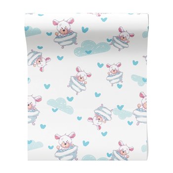 Tapeta - dziecięca, misie, chmurki, serca