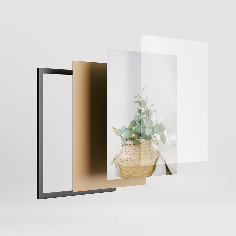 Zestaw obrazy w ramie, plakaty - kwiaty, liście, eukaliptus - rama czarna