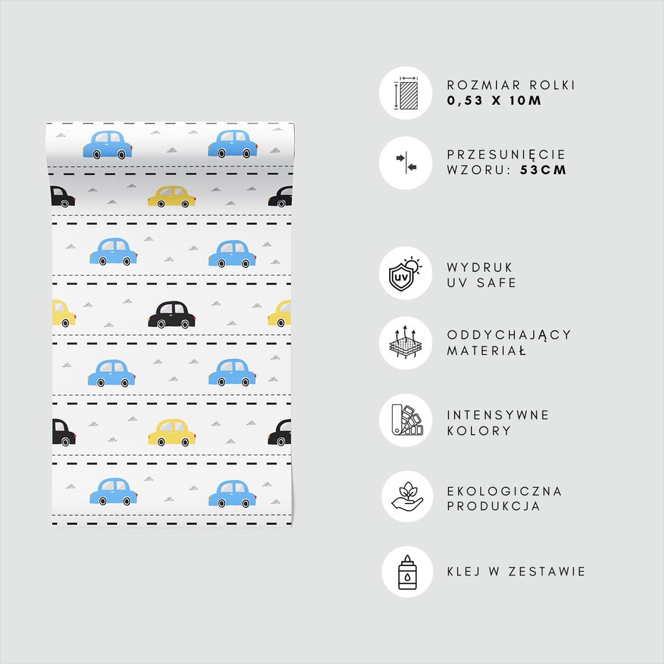 Tapeta - dziecięca, samochody, droga, wzór